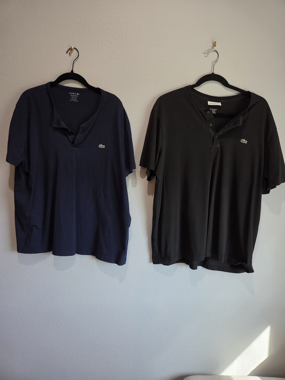 Set Of 2 Lacoste Men's Short Sleeve Pima Shirts - Navy And Black Size 7, XXL